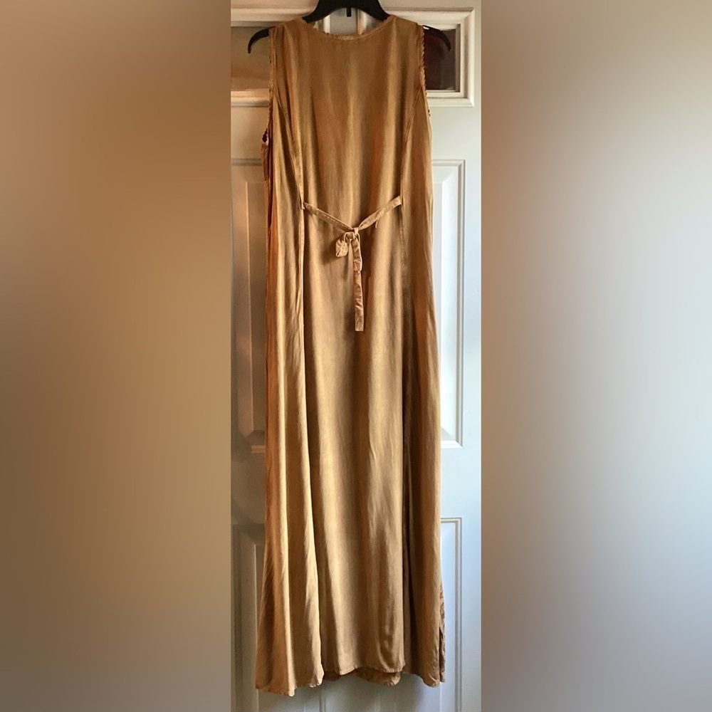 Vintage L'Pogee 90s Camel Brown Embroidered Maxi Dress Free Size Large - Picture 5 of 6